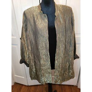 Vintage 90's Olive Green Metallic Crinkle Blazer 18/20 Cuffed Avant Garde Boho